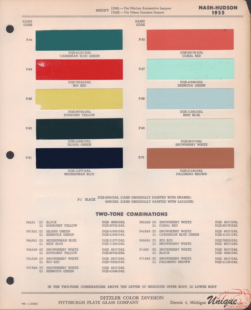 1955 Hudson Paint Charts PPG 1